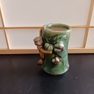 MCM Majolica MONKEY on tree vase by FF. VTG